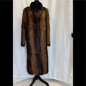 Polo Norte brown rabbit fur long fall winter coat Sz M/L
